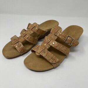 Vionic Park Radia cork print leather slide slip on wedge sandal arch support 9